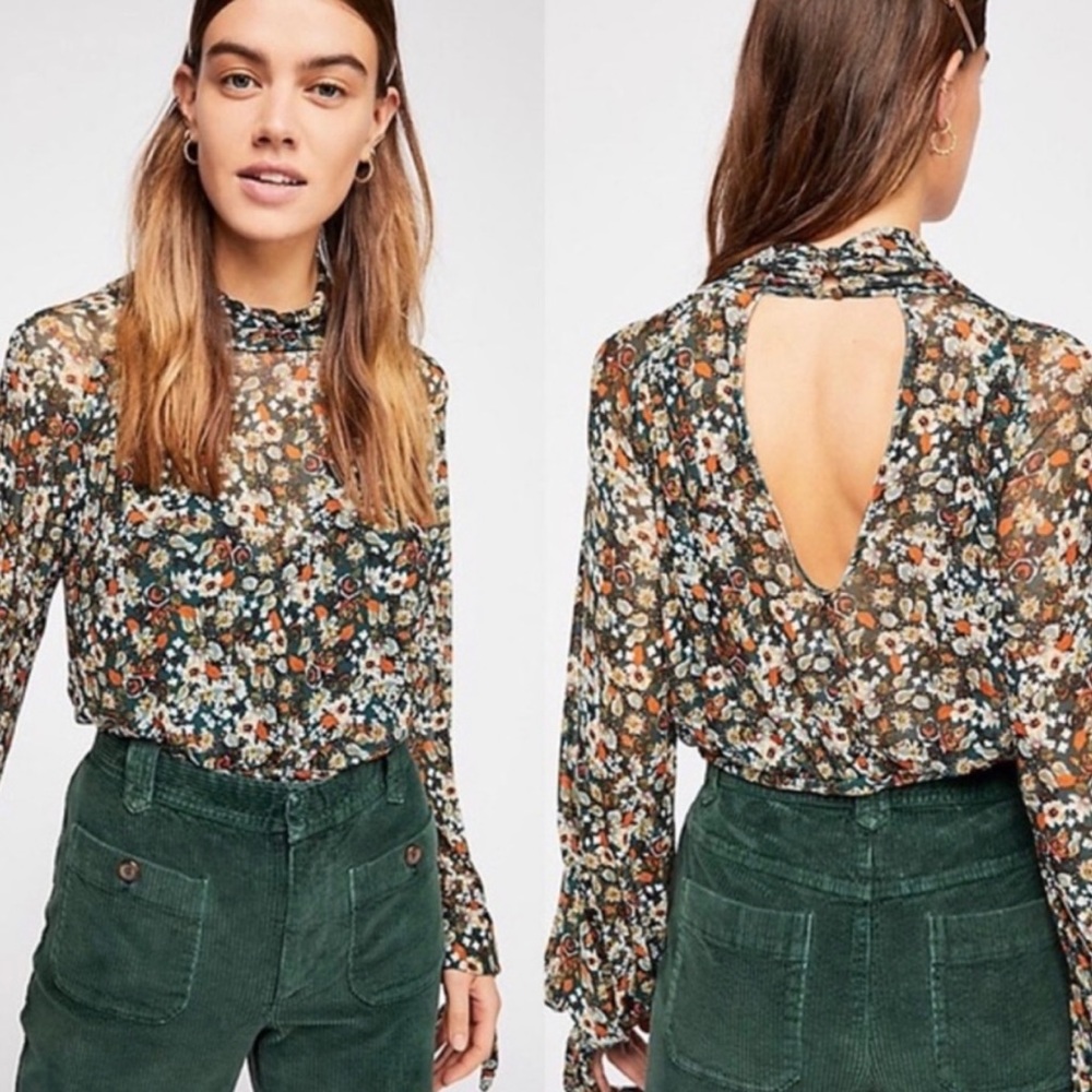 Free People Green Floral Top
